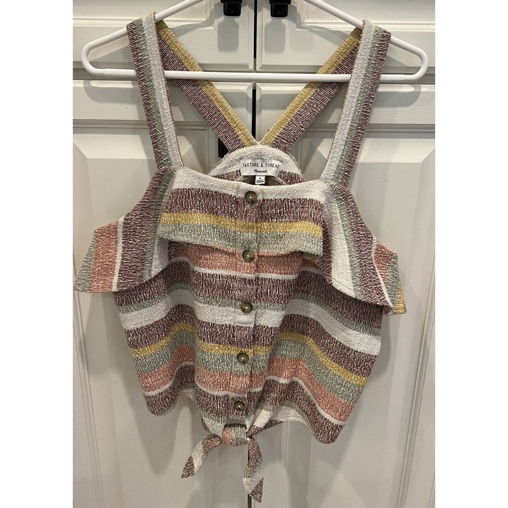 Madewell Texture & Thread  Tie Front Tank Top Women’s Med Colorful Striped NWT